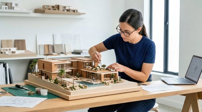 Architectural Model of Modern House With Pool and Landscape by Female Designer