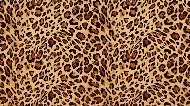 Close-up of detailed leopard print pattern with warm brown black spots and textured fur for fashion design and animal print use