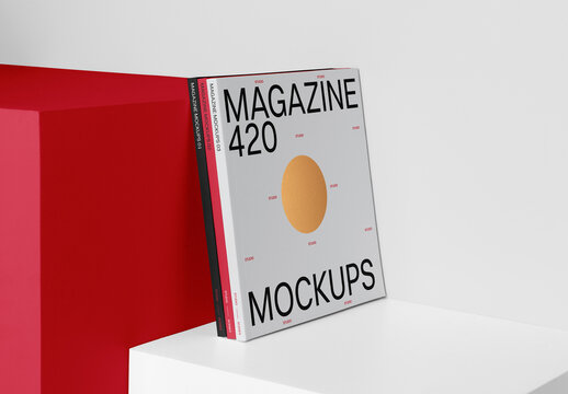 Three Magazine Based on Cube Mockup