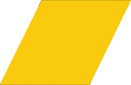 Yellow parallelogram vector shape, geometric slanted quadrilateral element, solid gold color rhombus graphic for design layouts