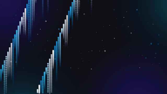 Blue Digital Equalizer Bars. Abstract blue dotted sound wave bars, futuristic audio frequency technology design, modern data visualization, vector