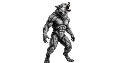 Fototapeta premium Muscular werewolf standing in aggressive pose isolated on transparent background