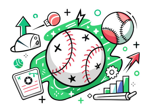 Baseball sport elements and icons for game statistics and analytics.