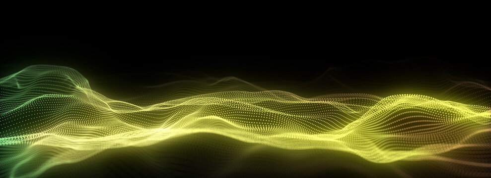 Futuristic technology wave. Digital cyberspace. Abstract wave with moving particles on background. Big data analytics. 3d rendering.