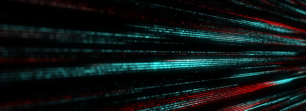 Abstract digital flow particles. Cyber network connection background. Big data visualization. Technology backdrop. 3d rendering.