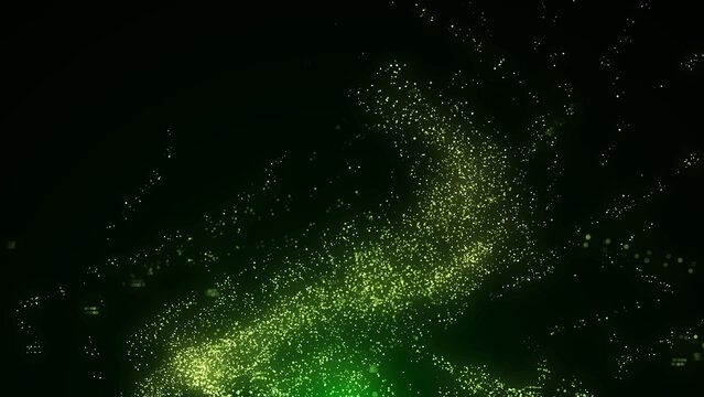 Abstract vortex particles background. Dynamic wave moving in explosion. Wormhole shimmering star dust. 3d rendering.