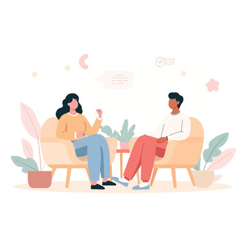 Couple Counseling Session and Mental Health Support, Relationship Communication Therapy Illustration Scene Art