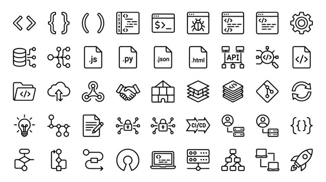 Vector Icon Set of hand drawn programming and software development icons. EPS Editable