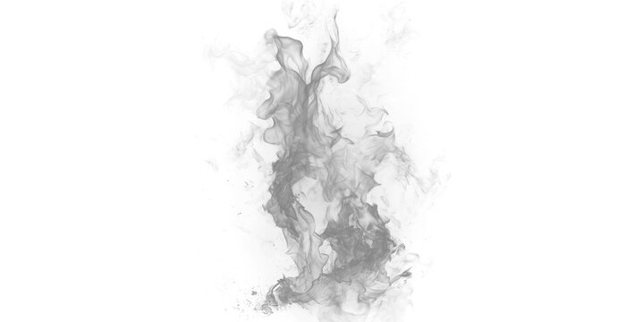 Gray smoke rising up on isolated transparent background with wavy tendrils and wisps