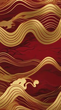 Golden Japanese wave pattern flowing gracefully in red and gold