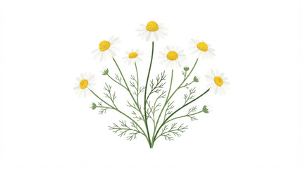 Fototapeta premium Delicate bouquet of yellow wildflowers with green stems in watercolor illustration.