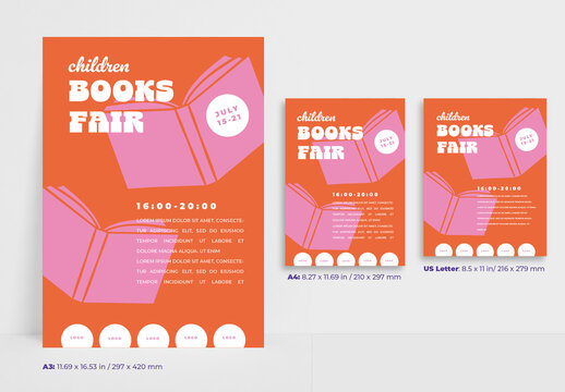 Kids Book Festival Social Media Post and Story Template Layout Set, Colorful 2D Vector Digital Marketing Kit
