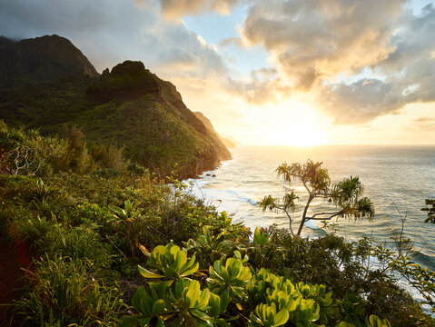USA, Hawaii, Kauai, hiking trail at Na Pali Coast