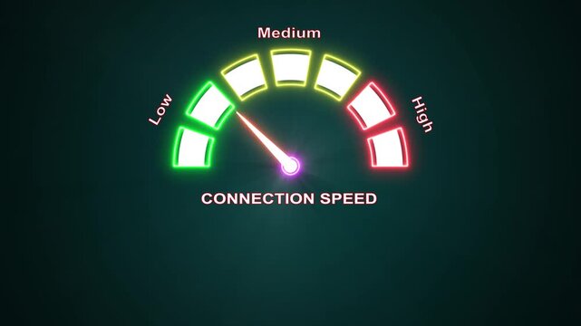 Abstract meter showing connection speed, indicator moving to high, high speed internet concept.