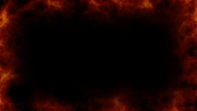 黒背景赤い炎と煙が揺らめくシネマティックなフレームループ動画素材｜Red fire and smoke cinematic frame border loop background 4k