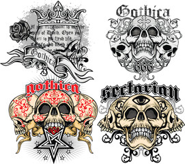 Fototapeta premium set, gothic sign with skull, grunge vintage design t shirts