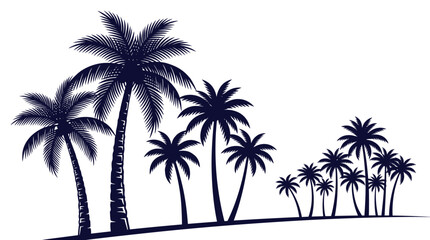 Naklejka premium Dark silhouette palm trees on a horizontal ground plane as a summer beach coastal landscape illustration