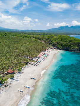 Indonesia, Bali, Karangasem, Aerial view of virgin beach