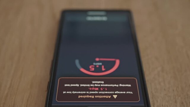 Low network bandwidth connection speed test on mobile phone screen
