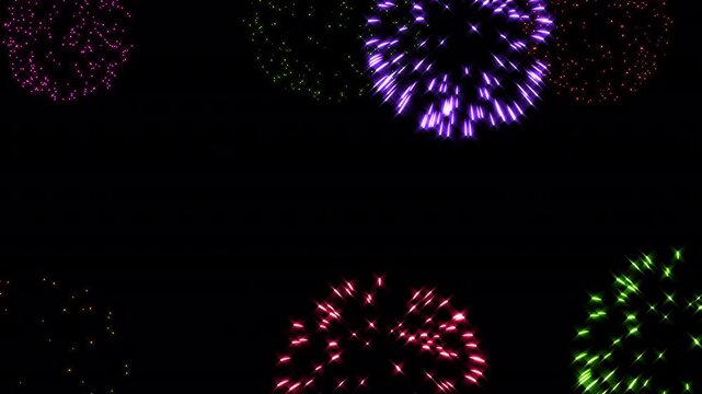Massive Multiple Fireworks Barrage on Black Background