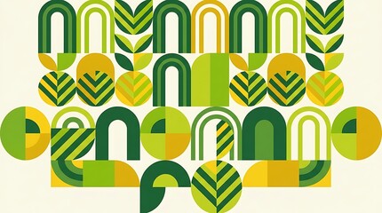 Obraz premium Abstract Geometric Pattern with Green and Yellow Shapes.