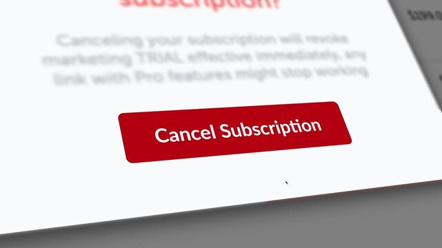 Cancel Subscription Button Click Animation with Mouse Pointer Deactivation Concept 4K Video