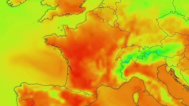 France Map Heatwave Animation Showing El Nino Thermal Temperature Rise