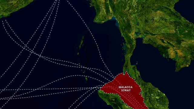 Malacca Strait Animated Map Zooming Into Global Shipping Trade Route 4K