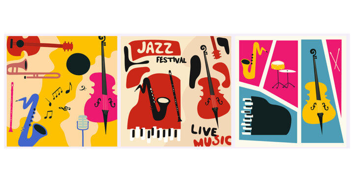 Abstract Music Background, vector illustration. Collage with musical instruments