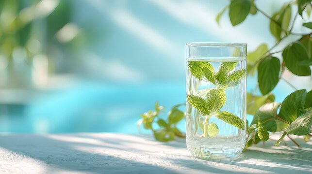 Fresh Mint Leaves Infused Water in Clear Glass Near Green Plants