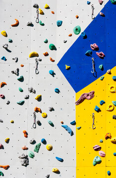 Hand grips on climbing wall