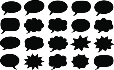 Fototapeta premium Collection of black speech bubbles and thought clouds on white background isolated vector graphics