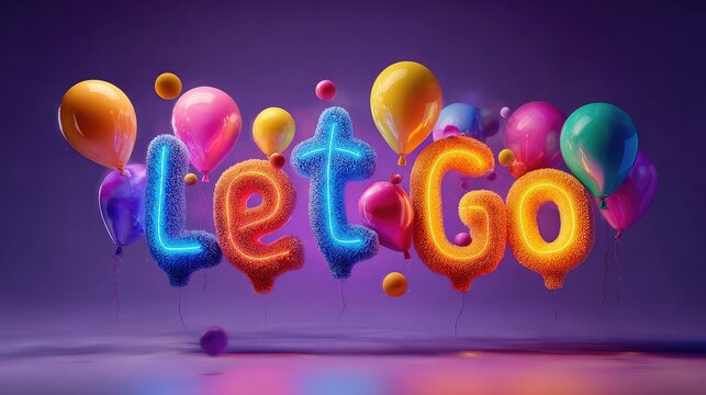 Colorful Let Go Text with Balloons in Vibrant Background