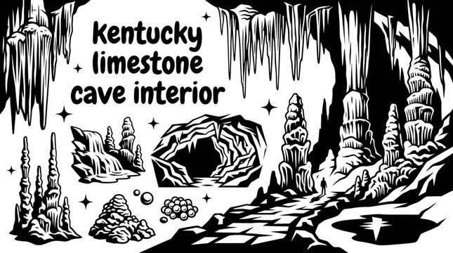 limestone cave in kentucky featuring towering stalactites massive stalagmites underground chambers illuminated pathways rock formations and geological wonders creating a remarkable natural attraction
