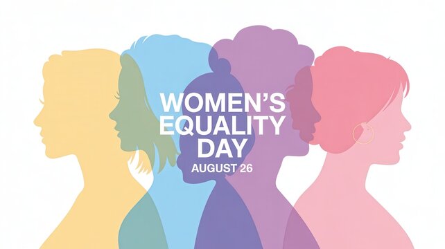 Women's Equality Day August 26 with group of diverse women silhouettes, isolated on white background