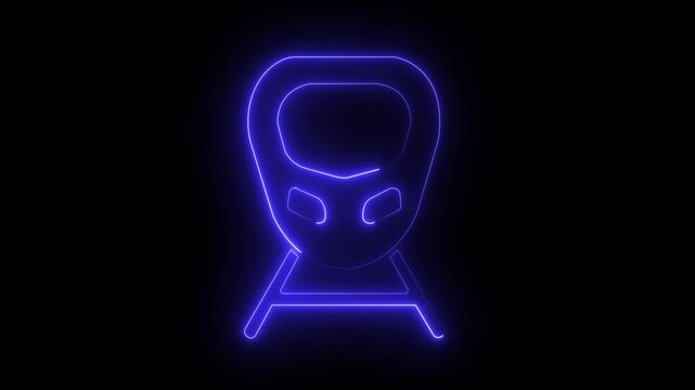 Glowing neon line High-speed train icon isolated on black background. Railroad travel and railway tourism. Subway or metro streamlined fast train transport. 4K Video motion graphic animation