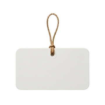 Blank white paper tag with jute rope string isolated on transparent background