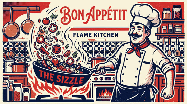 A professional chef cooking fresh vegetables in a hot frying pan