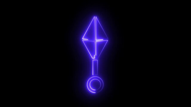 Glowing neon kunai dagger animation, japanese ninja symbol, cyberpunk style