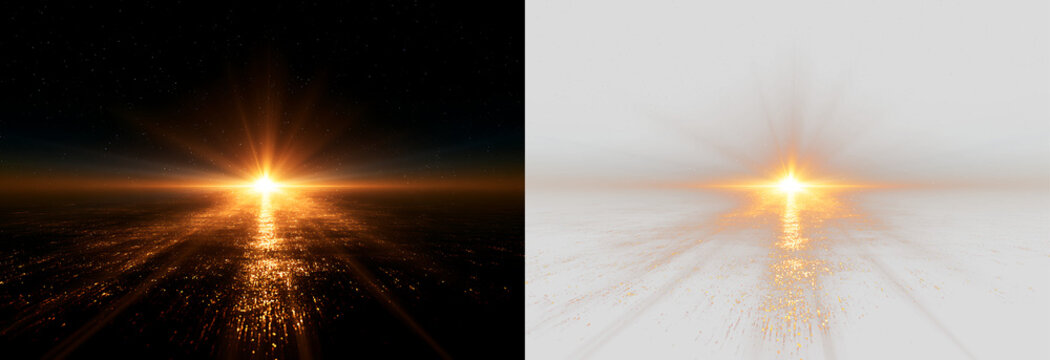 Golden Sunburst with Glittering Light Particles PNG