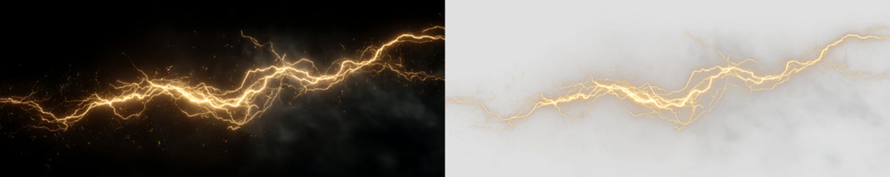 Realistic Yellow Lightning Strike with Electric Glow PNG