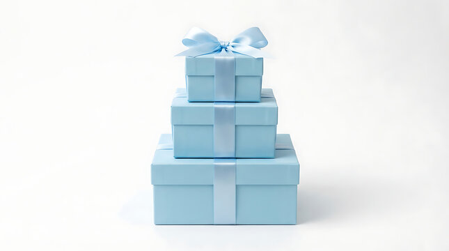 Stacked blue gift boxes on white background
