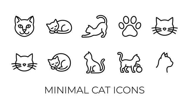 Collection of Minimalist Cat Icons for Design Projects.