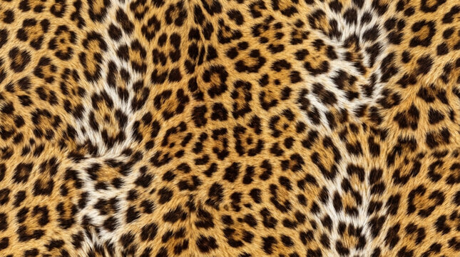 Close-up of leopard fur pattern with golden-yellow background and dark rosette spots showing exotic wildlife for nature and animal photography