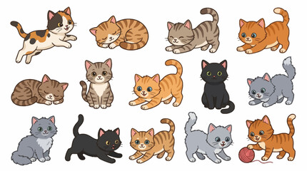 Fototapeta premium Collection of Various Cute Cats and Kittens in Different Poses and Colors.