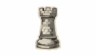 Vintage Chess Rook Cut Out Collage Vector with Retro Halftone Black and White Design Isolated on White © Beauti