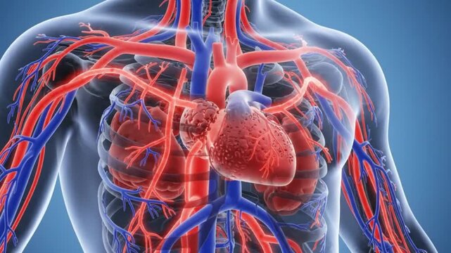 3d illustration of human circulatory system with heart and lungs