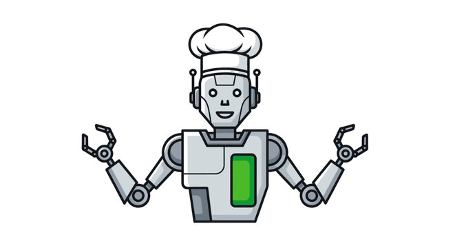 A cheerful robot wearing a chef hat.