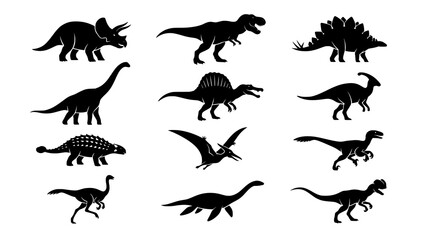 Set of dinosaur silhouettes collection including carnivores and herbivores © Kapilbiswas