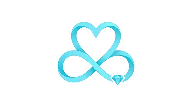 Blue infinity symbol merged with heart and diamond.